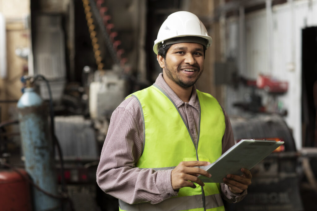 Technician using NetSuite Field Service Mobile App on smartphone in the field