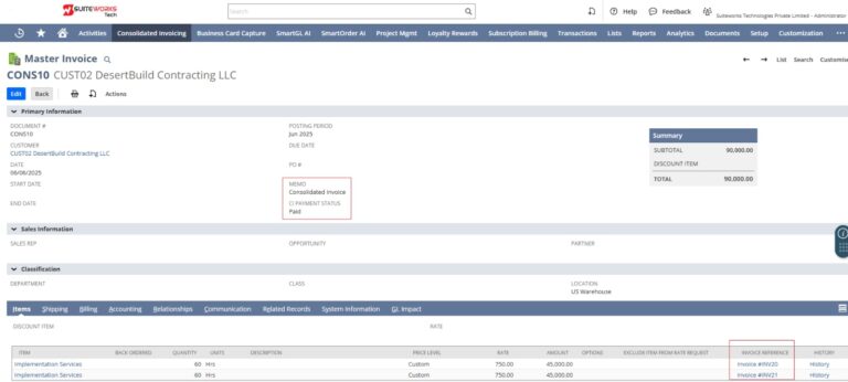 NetSuite Consolidated Invoicing SuiteApp