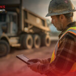 Technician using NetSuite FSM mobile app in machinery maintenance