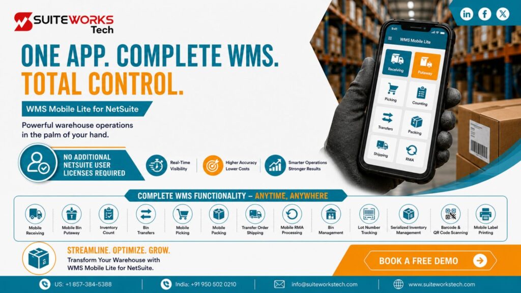 NetSuite WMS Mobile App warehouse barcode scanning and inventory management
